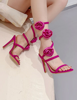 Pointed Toe Flower Microfiber PU Band High Heel