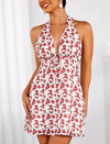 Halter V-Neck Backless Floral Tie Up Dress