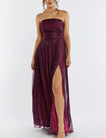 Red Wine Sleeveless Side Slit Ruched Maxi Dress