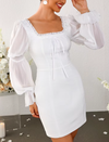 Lantern Sleeve Lace Double Layer Tie Up Dress