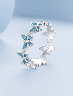 925 Silver Blue Plated Butterfly Ring