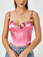 Flower Strap Satin Corset Top