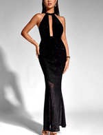 Front Cut Out Backless Sequin Maxi Dress