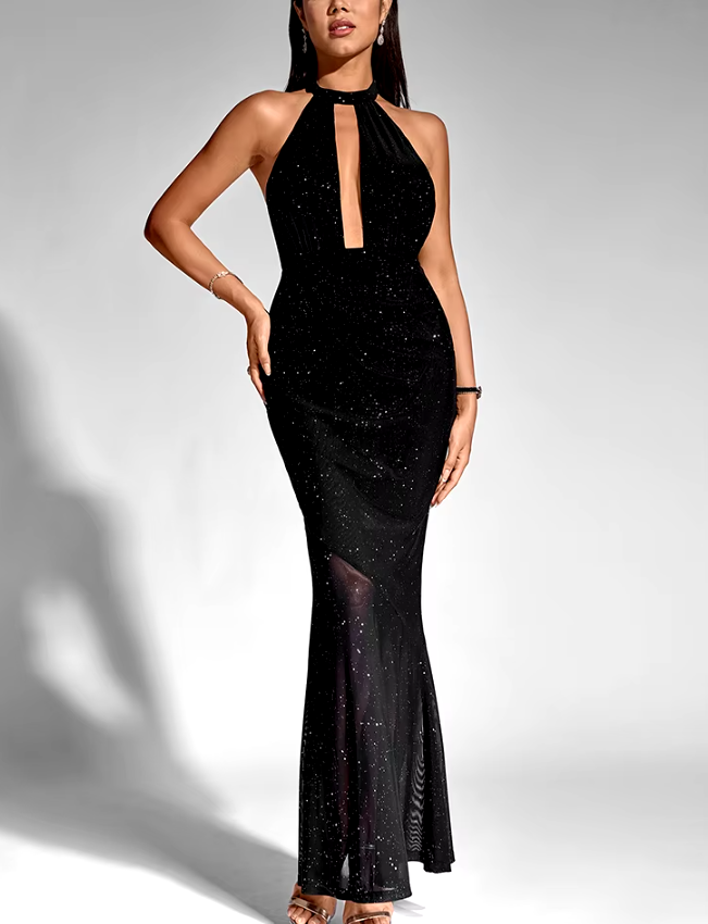 Front Cut Out Backless Sequin Maxi Dress