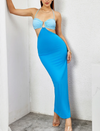 Double Color Halter Cut-out Side Split Maxi Dress