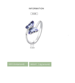 925 Sliver Transparent Purple Butterfly Ring