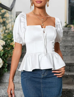 Puff Sleeve Silk Boned Ruffles Elastic Top