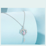 925 Silver Butterfly Heart Key Drop Pink CZ Necklace