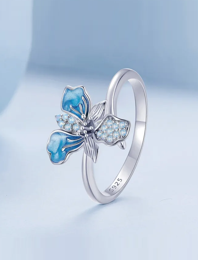 925 Silver Simple Blue Iris Open Ring