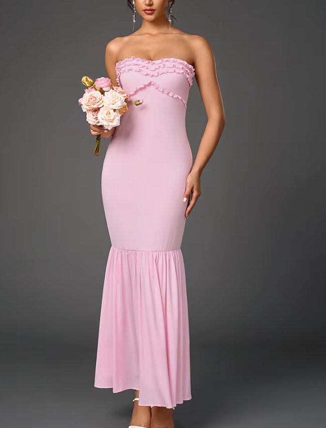 Strapless Ruffle Bodycon Maxi Dress