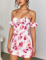 Sweet Floral Off-Shoulder Halter Dress