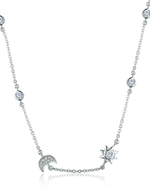 Sterling Silver Crystal Moon + Star Necklace