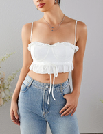 Sweet Ruffled Jacquard Tie-Up Crop Top