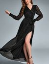 Long Sleeve Sequin V-Neck Tie-Up Side Split Dress