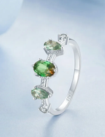 925 Silver Green Glass Band Plated Ring