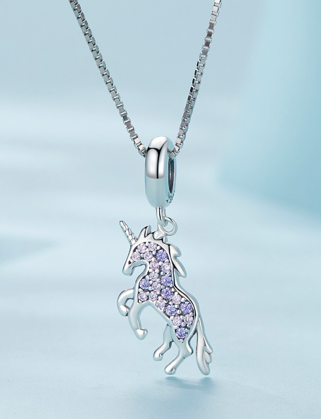 Sterling Silver Unicorn Purple Zircon Necklace