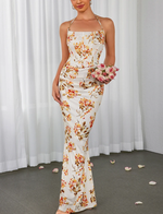 Halter Floral Backless Bodycon Maxi Dress