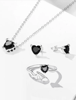 Sterling Silver Heart Black Zircon Jewelry Set