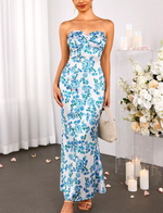 Floral Strapless Front Cross Maxi Dress