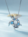 Sterling Silver Sea Turtle Blue Zircon Necklace