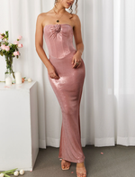 Rose Applique Strapless Fishbone Maxi Dress