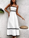 Adjustable Straps Patchwork Ruched Maxi Dress