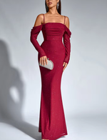 Long Sleeve Sequin Ruched Mesh Maxi Dress