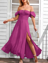 Off Shoulder Tie-Up Side Split Ruched Dress