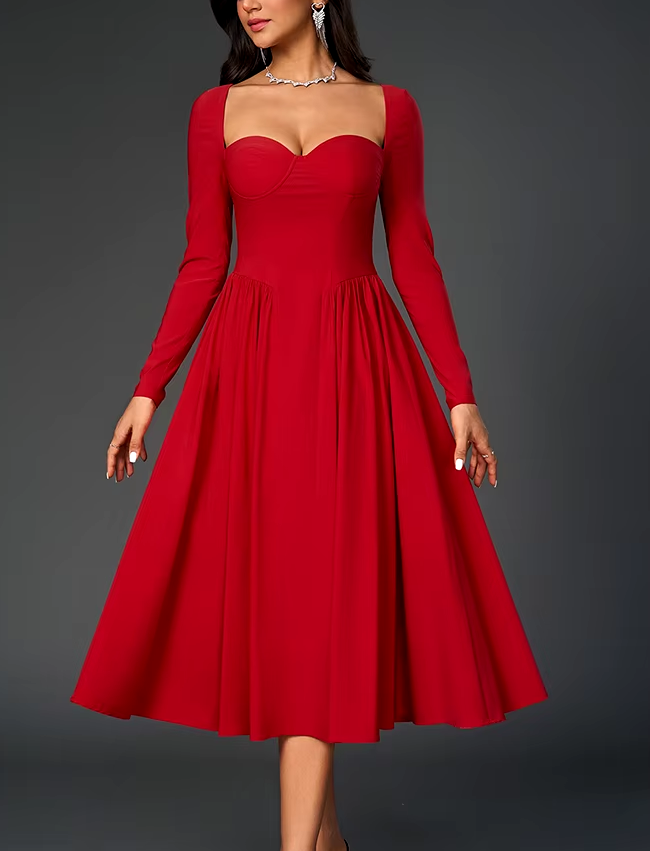 Long Sleeve Corset Back Tie-Up Long Dress