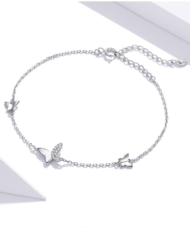 Sterling Silver Butterflies Crystal Bracelet