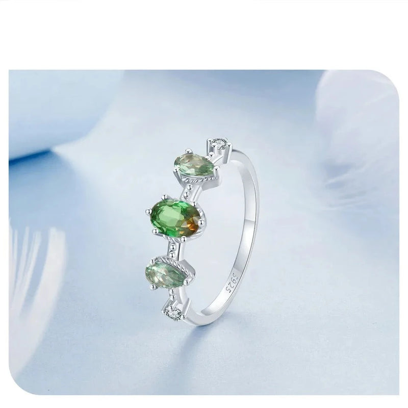 925 Silver Green Glass Band Plated Ring