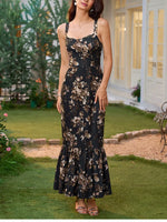 Floral Backless Adjustable Straps Double Layers Dress
