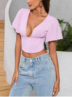 Butterfly Sleeve V-neck Corset Crop Top