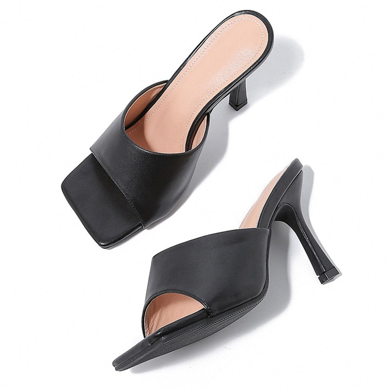 PU Open Square Head High Heel