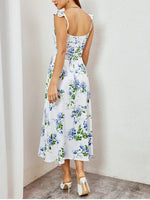 Floral Ruffle V-neck Tie Up Long Dress