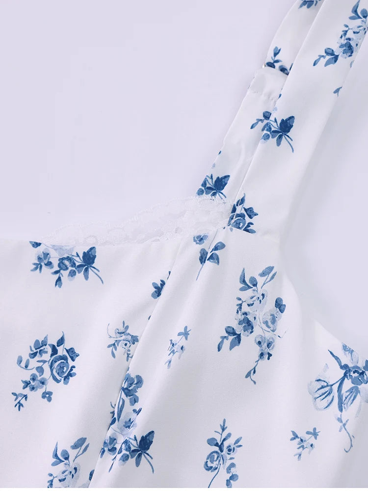 Floral Backless Adjustable Straps Double Layers Dress