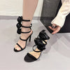 Pointed Toe Flower Microfiber PU Band High Heel