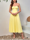 Strapless Ruched Chiffon Double Layer Long Dress