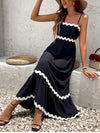 Adjustable Straps Patchwork Ruched Maxi Dress