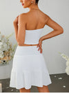 Strapless Bow Tie Lace Crop + Ruched Skirt Set