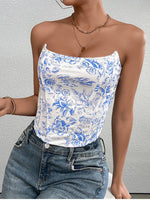 Floral Strapless Lace Up Corset Top