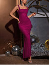 Sequin Mesh Square Neck Backless Maxi Dress