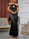 Off-Shoulder Backless Cut-Out Satin Maxi Dress