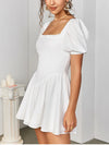 White Puff Sleeve Square Neck Backless Mini Dress