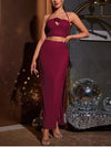 Sequin Halter Cut-out Applique Top + Side Slit Skirt Set