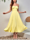 Strapless Ruched Chiffon Double Layer Long Dress