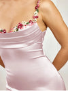 Floral Satin Backless Tie Up Dress