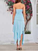 Asymmetric Hem Ruched Sleeveless Maxi Dress