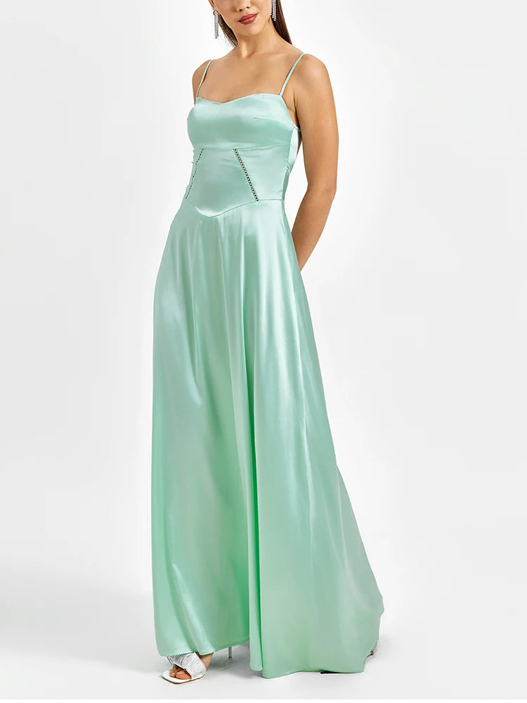 Mint Adjustable Straps Lace-Up Maxi Dress