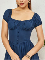 Square Neck Corset Flowy Long Dress